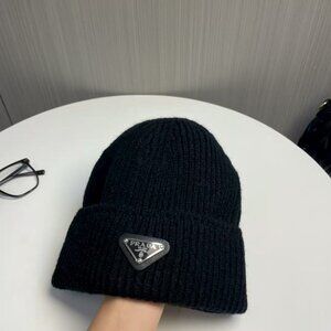 Prada Black Ribbed Beanie